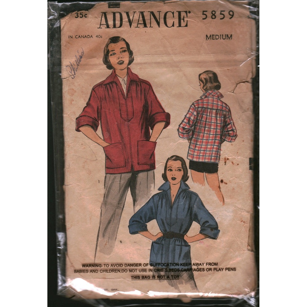 Vintage Advance 5859 Sewing Pattern Womens Sports Shirt Jacket Size Medium 50s